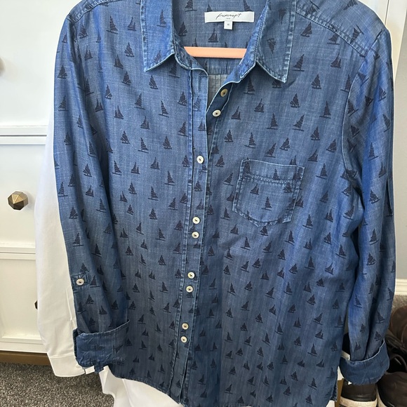 Foxcroft Blue Sailboat Print Shirt - Picture 4 of 6